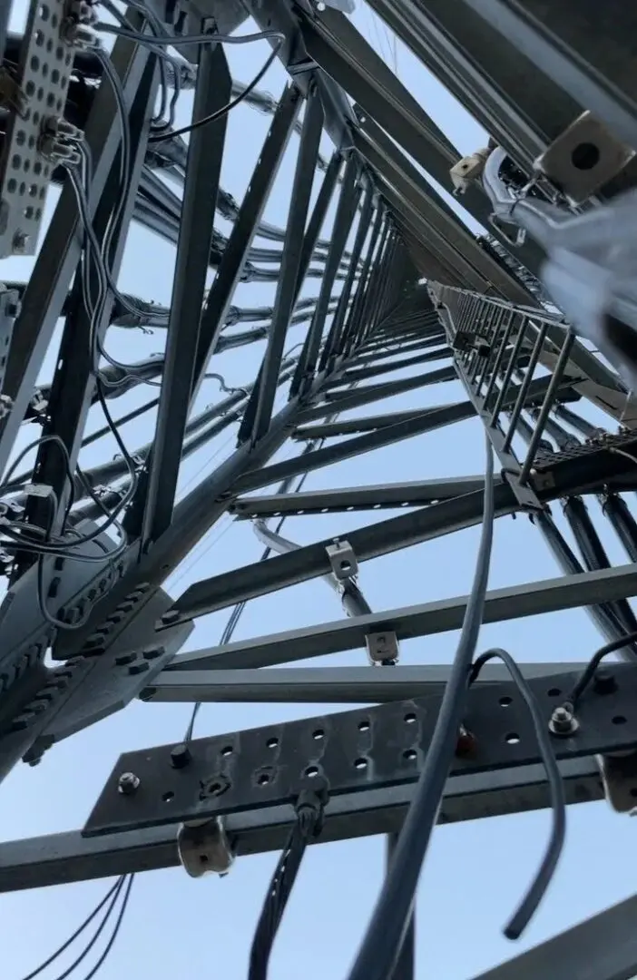A closeup view of the mobile tower
